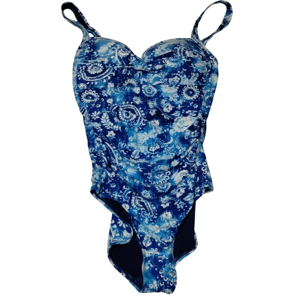 Niptuck Swim One Piece Blue Paisley Print Multi Fit Cup Swimsuit Poolside Beach